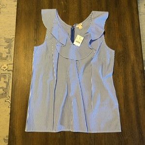 NWT J. Crew Blue/White Ruffle Blouse